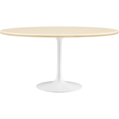 Lippa 60" Oval Dining Table in White Metal & Faux Travertine