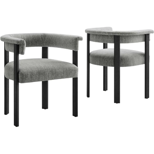 Imogen Barrel Dining Chair in Heathered Gray Fabric & Black Wood (Set of 2)