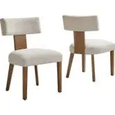 Nalani Dining Chair in Heathered Ivory Fabric & Brown Wood (Set of 2)