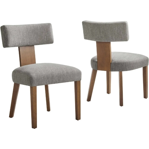 Nalani Dining Chair in Heathered Wheat Fabric & Brown Wood (Set of 2)