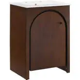 Appia 24" Bathroom Vanity in Walnut Finish Wood & White Ceramic