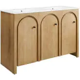 Appia 48" Double Sink Bathroom Vanity in Oak Finish Wood & White Ceramic