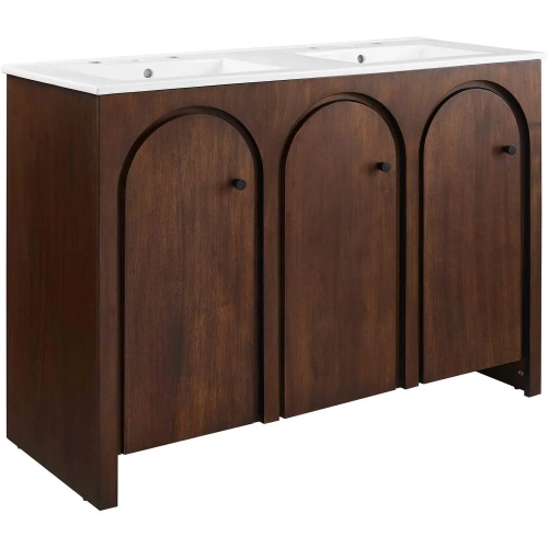 Appia 48" Double Sink Bathroom Vanity in Walnut Finish Wood & White Ceramic