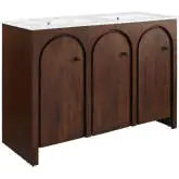 Appia 48" Double Sink Bathroom Vanity in Walnut Finish Wood & White Ceramic