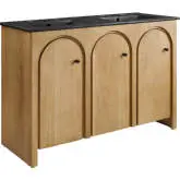 Appia 48" Double Sink Bathroom Vanity in Oak Finish Wood & Black Ceramic