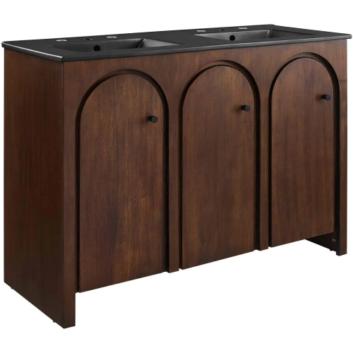 Appia 48" Double Sink Bathroom Vanity in Walnut Finish Wood & Black Ceramic