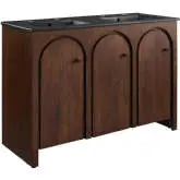 Appia 48" Double Sink Bathroom Vanity in Walnut Finish Wood & Black Ceramic
