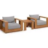 Tahoe Outdoor 3 Piece Accent Chair Set in Natural Acacia Wood & Light Gray Fabric