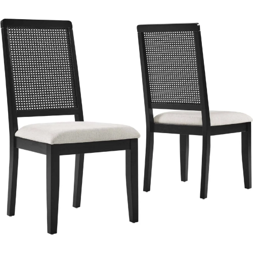 Arlo Dining Chair in Black Wood, Black PE Rattan & Ivory Fabric (Set of 2)