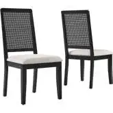 Arlo Dining Chair in Black Wood, Black PE Rattan & Ivory Fabric (Set of 2)
