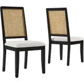 Arlo Dining Chair in Black Wood, PE Rattan & Ivory Fabric (Set of 2)