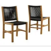 Vienna Outdoor Armless Dining Chair in Black Rope & Teak Wood (Set of 2)