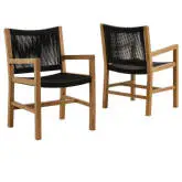 Vienna Outdoor Dining Arm Chair in Black Rope & Teak Wood (Set of 2)