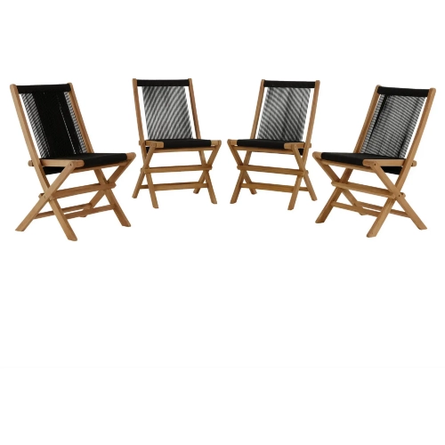 Vienna Outdoor Folding Dining Chair in Black Rope & Teak Wood (Set of 4)