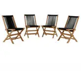 Vienna Outdoor Folding Dining Chair in Black Rope & Teak Wood (Set of 4)