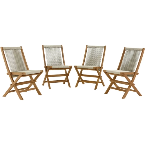 Vienna Outdoor Folding Dining Chair in Natural Rope & Teak Wood (Set of 4)