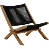 Vienna Outdoor Folding Accent Lounge Chair in Black Rope & Teak Wood
