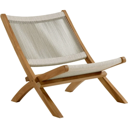 Vienna Outdoor Folding Accent Lounge Chair in Natural Rope & Teak Wood