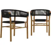 Vienna Outdoor Curved Back Dining Arm Chair in Black Rope & Teak Wood (Set of 2)