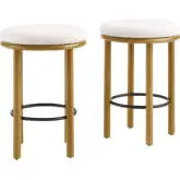 Fable Counter Stool in Oak Finish Wood & Ivory Boucle Fabric (Set of 2)