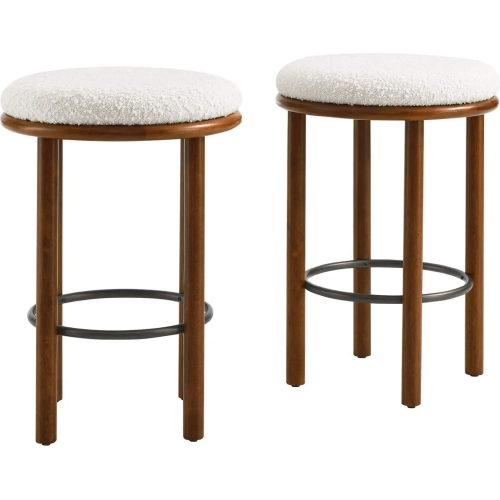 Fable Counter Stool in Walnut Finish Wood & Ivory Boucle Fabric (Set of 2)