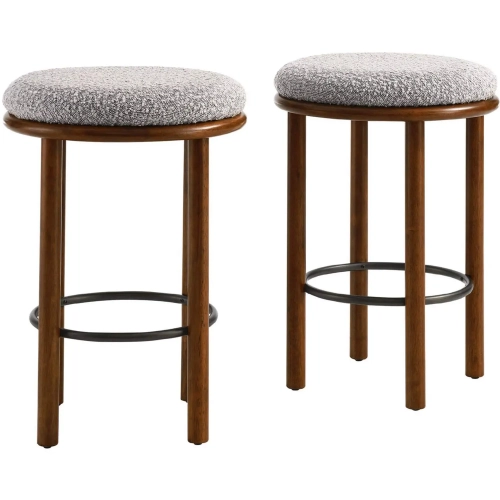 Fable Counter Stool in Walnut Finish Wood & Taupe Boucle Fabric (Set of 2)