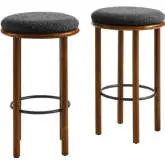 Fable Bar Stool in Walnut Finish Wood & Charcoal Gray Boucle Fabric (Set of 2)