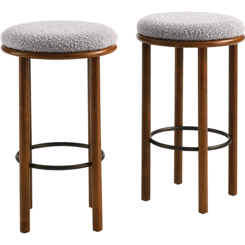 Fable Bar Stool in Walnut Finish Wood & Taupe Boucle Fabric (Set of 2)