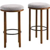 Fable Bar Stool in Walnut Finish Wood & Taupe Boucle Fabric (Set of 2)