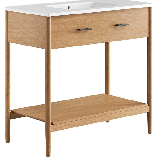 Zaire 36" Bathroom Vanity in White Ceramic & Natural Finish Wood