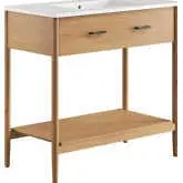 Zaire 36" Bathroom Vanity in White Ceramic & Natural Finish Wood