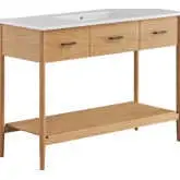 Zaire 48" Single Sink Bathroom Vanity in White Ceramic & Natural Finish Wood