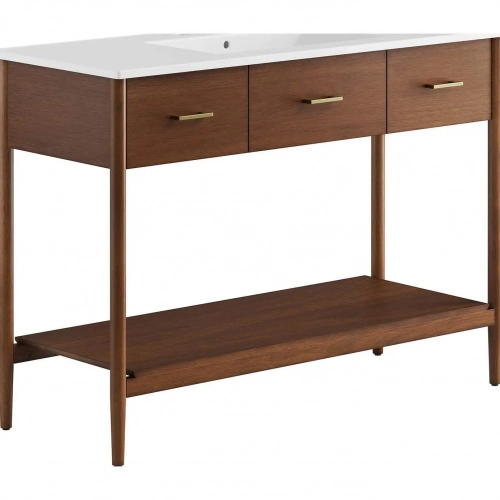 Zaire 48" Single Sink Bathroom Vanity in White Ceramic & Walnut Finish Wood
