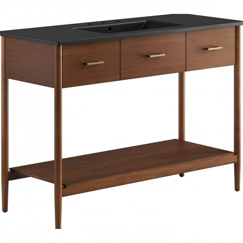 Zaire 48" Single Sink Bathroom Vanity in Black Ceramic & Walnut Finish Wood