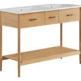 Zaire 48" Double Sink Bathroom Vanity in White Ceramic & Natural Finish Wood