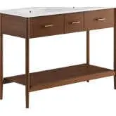 Zaire 48" Double Sink Bathroom Vanity in White Ceramic & Walnut Finish Wood