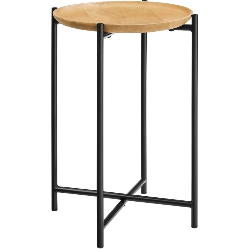 Xilo Round Side Table in Oak Finish Wood & Metal