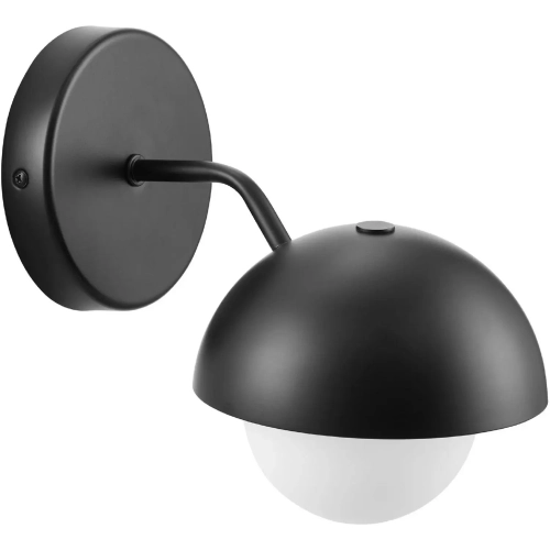 Eclipse Globe Wall Sconce in Black Metal & Opal Glass