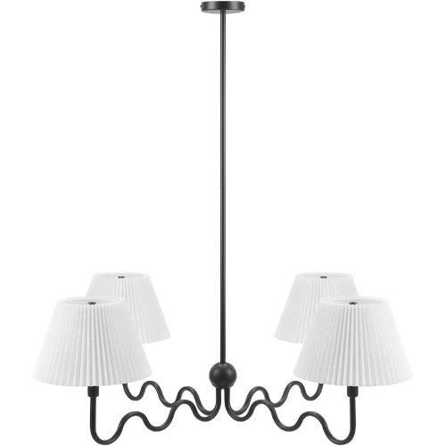 Wave Squiggle 4 Arm Ceiling Pendant Light in Black Metal & White Fabric