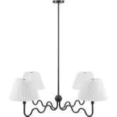 Wave Squiggle 4 Arm Ceiling Pendant Light in Black Metal & White Fabric