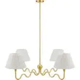 Wave Squiggle 4 Arm Ceiling Pendant Light in Brass Metal & White Fabric