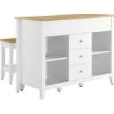 Farmstead 3 Piece Kitchen Island & Stool Set in White & Oak Finish