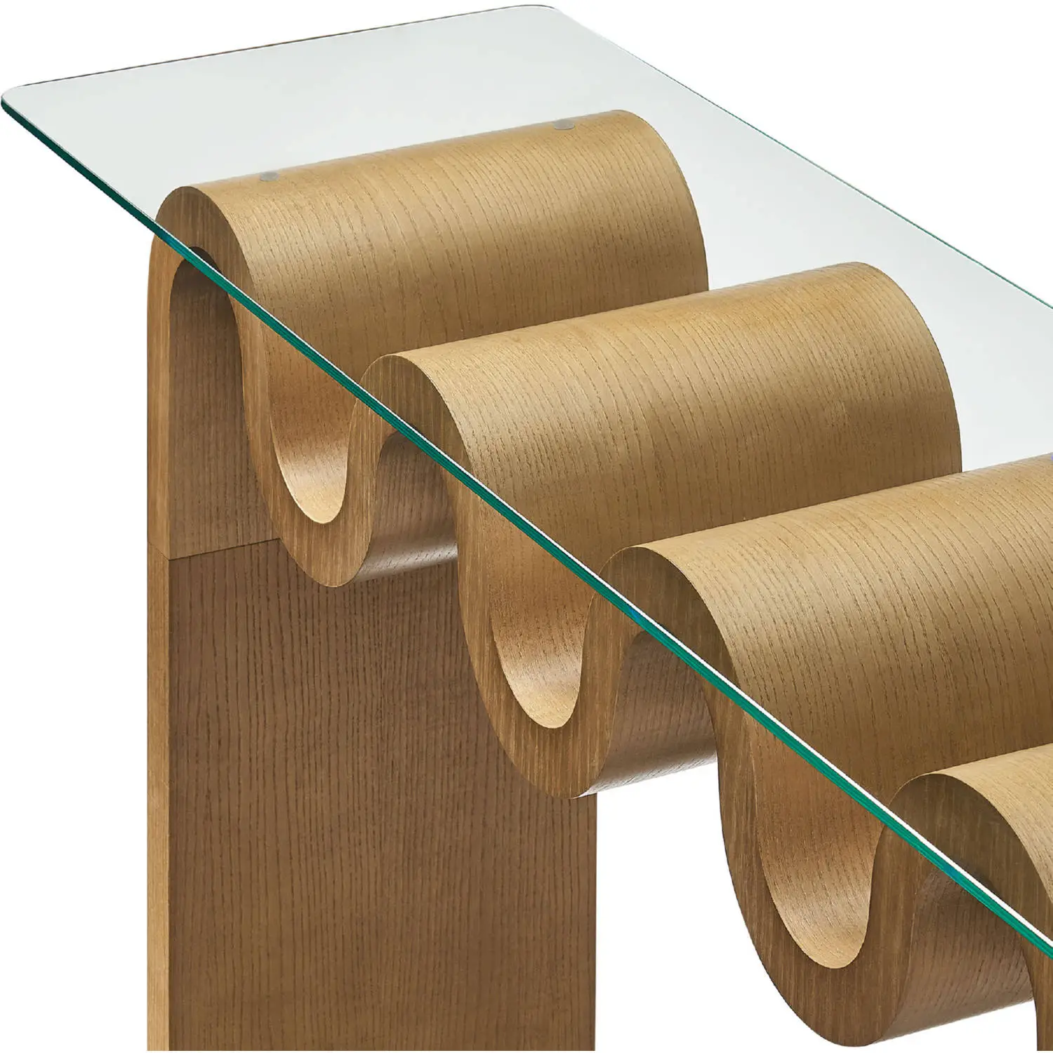 Ondine Glass Console Table in Natural - Retro Vintage 15.98 in. Squiggle Sofa Table with Tempered Glass Top - Thumbnail 4