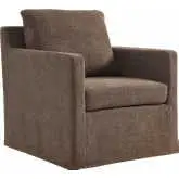 Serene Swivel Accent Arm Chair in Mocha Brown Linen Slipcover