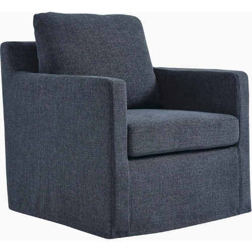 Serene Swivel Accent Arm Chair in Slate Blue Linen Slipcover