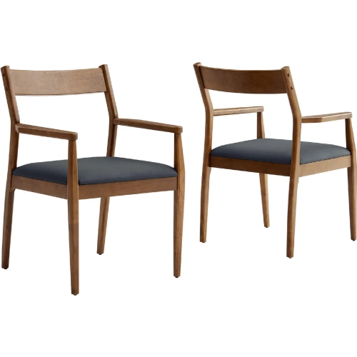 Solara Dining Arm Chair in Walnut Wood Finish & Black Vegan Leather (Set of 2)