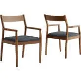 Solara Dining Arm Chair in Walnut Wood Finish & Black Vegan Leather (Set of 2)