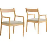 Solara Dining Arm Chair in Natural Wood Finish & Beige Fabric (Set of 2)