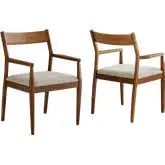 Solara Dining Arm Chair in Walnut Wood Finish & Beige Fabric (Set of 2)