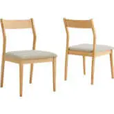 Solara Dining Chair in Natural Wood Finish & Beige Fabric (Set of 2)